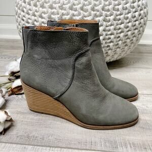 Lucky Brand Zanta Nubuck Suede Wedge Ankle Booties Storm Grey Size 7M